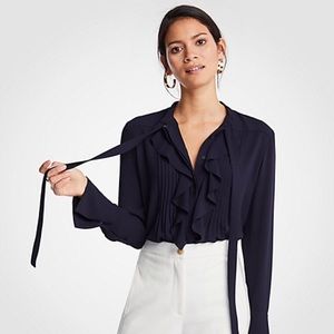 NWT Ann Taylor Elegant Ruffle Pintuck Blouse Sz S